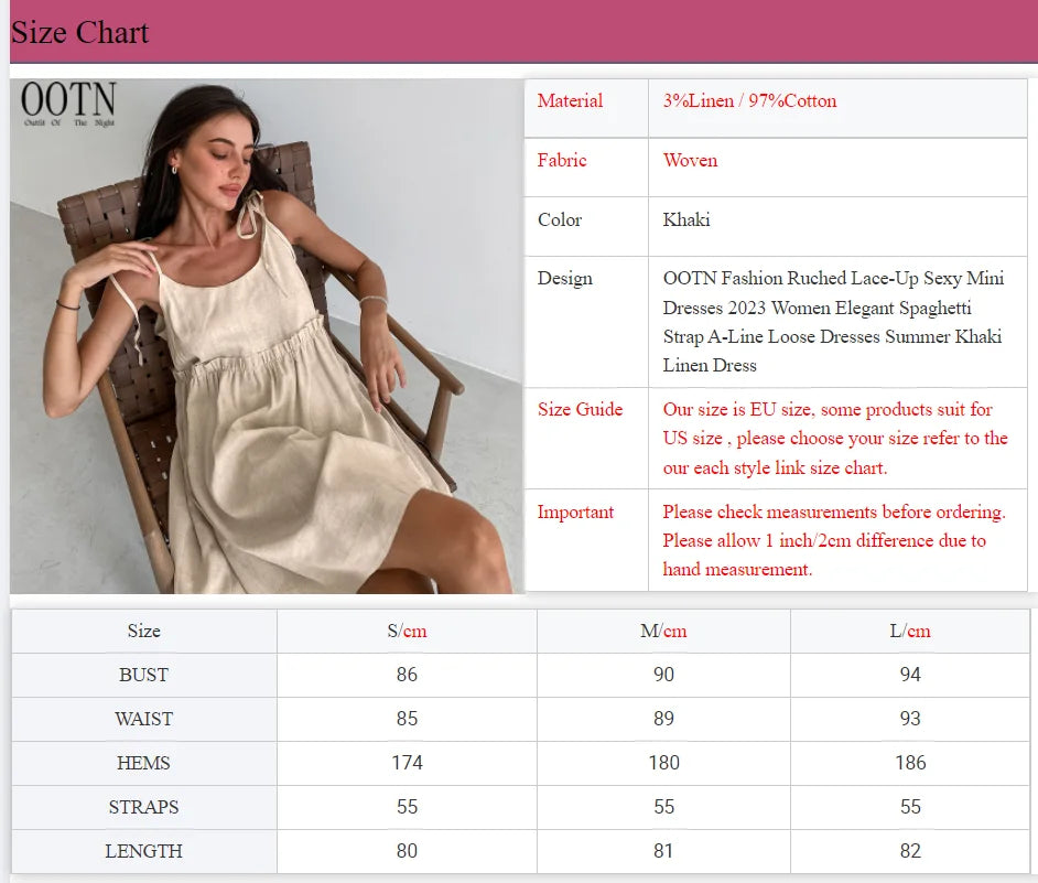 For OOTN 2024 Women's Elegant Khaki Linen Summer Dress Sexy Mini A-Line Ruched Lace-Up Ruffles Spaghetti Strap Loose Fit Solid