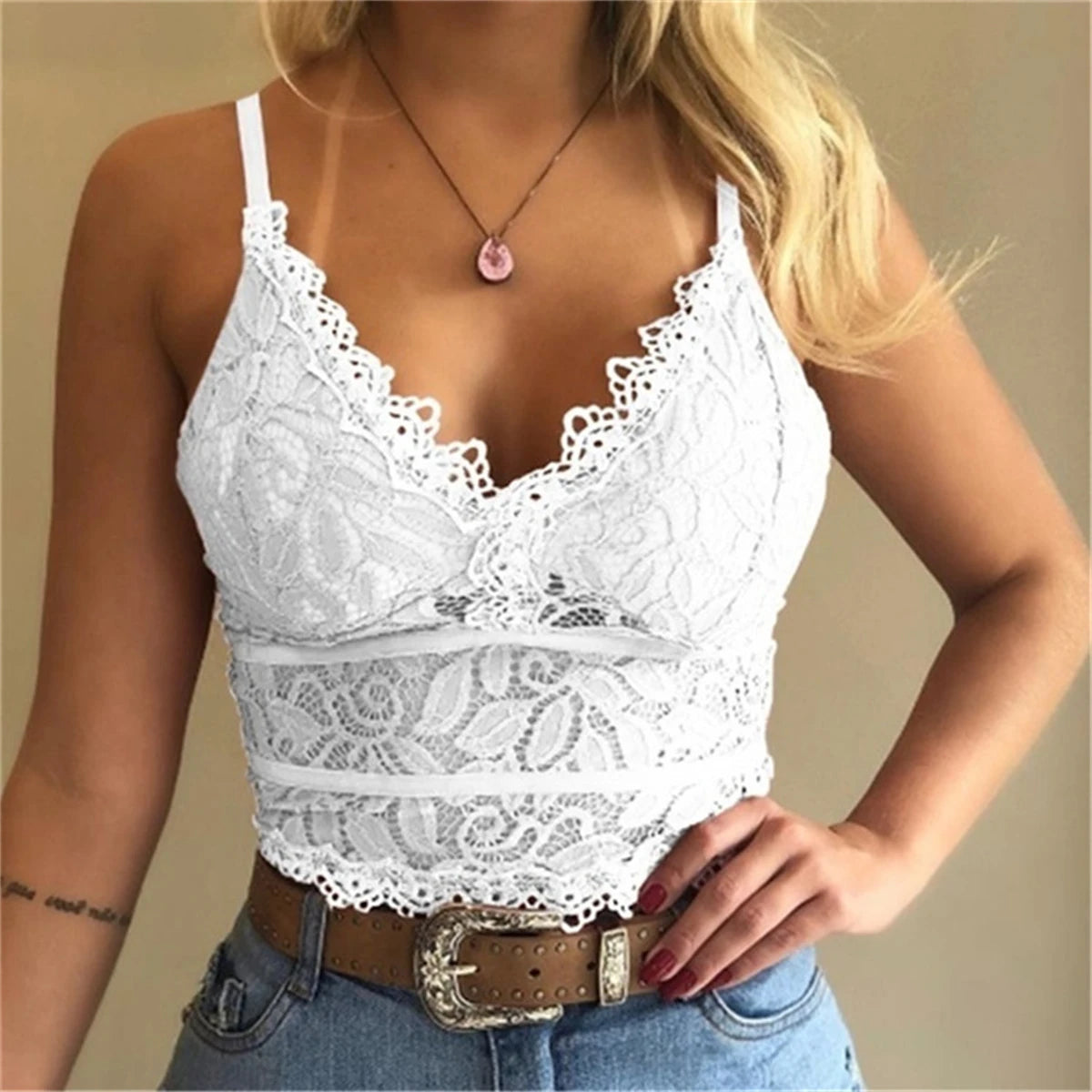 Fashion Brand Women's Lace Floral Bralette Unpadded Plunge Bustier Crop Top Adjusted Straps Party Decoration Crop Top Bra Set