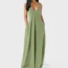 Women's Solid Color Sexy Deep V Neck Suspender Strap Loose Pockets Suspender Skirt
