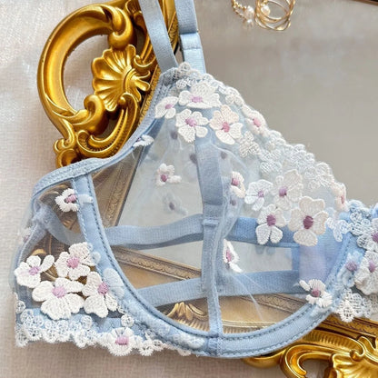 Hot Autumn New French sweet printed embroidered mesh fabric see-through comfortable gathering romantic