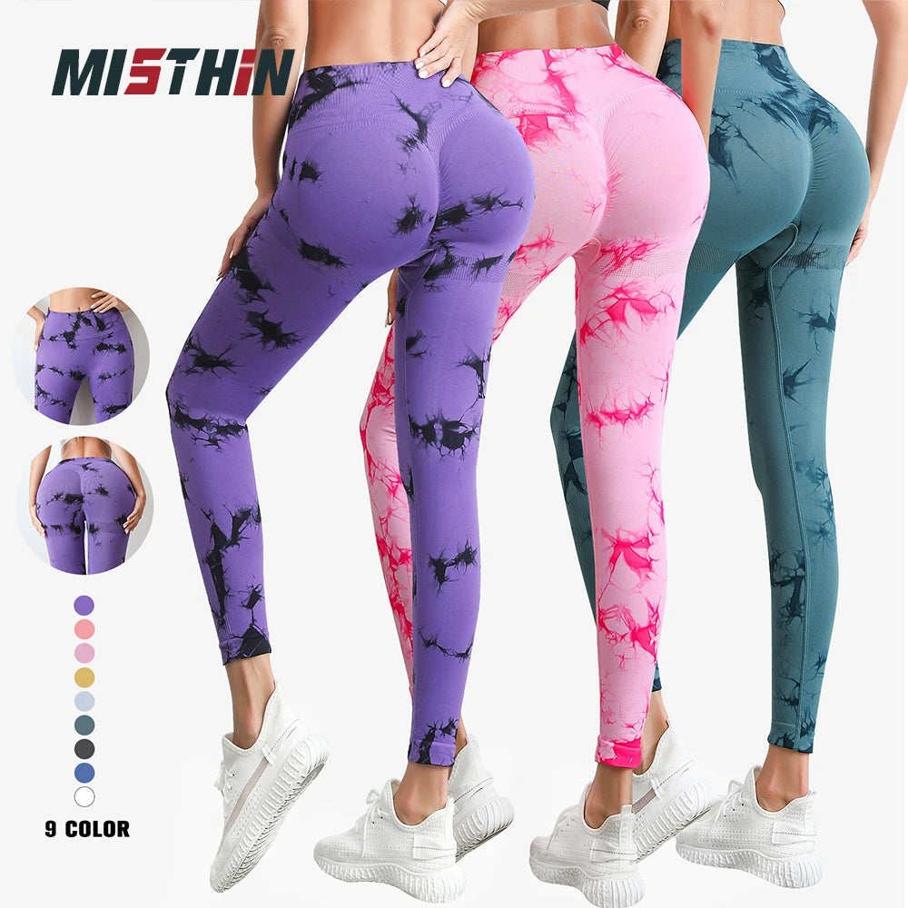 Wholesale High Waisted Seamless Booty Butt Lifting Sexy Workout Tight Women Scrunch Tie Dye Yoga Pants Leggings