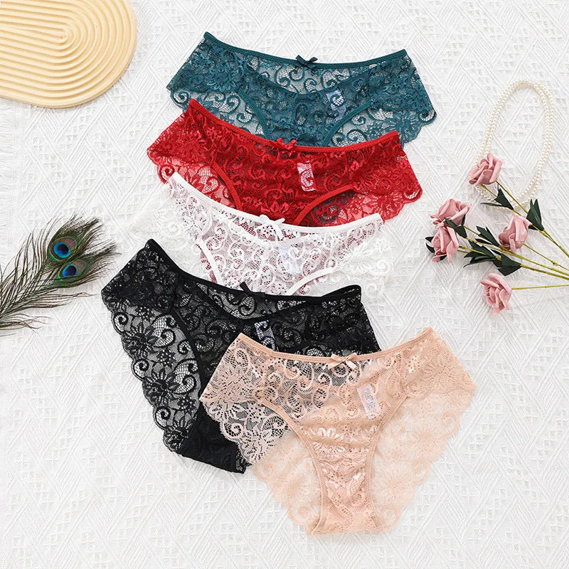 019 Wholesale Popular Design Sexy Lace Hollow Transparent Mid-waist Large Size Panties Lace Ladies Briefs Panties