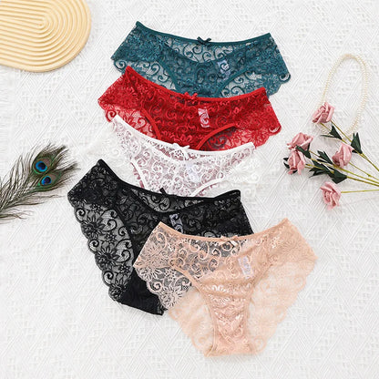 019 Wholesale Popular Design Sexy Lace Hollow Transparent Mid-waist Large Size Panties Lace Ladies Briefs Panties