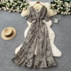 Summer Casual V-Neck Tunic Jumpsuit For Women Flare Sleeve High Waist Leopard Printed Lace Long Jumpsuit Wholesale
