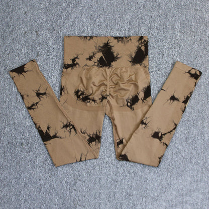 Seamless High Waist Yoga Tights Women Tie-Dye Ruched Butt Lifting Sports Leggings