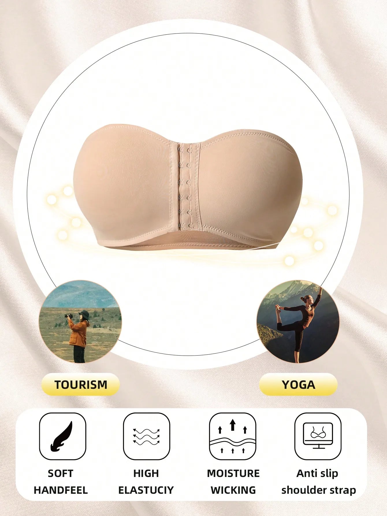 Women's Strapless Bra Women Seamless Invisible Tube Tops One-Piece Push Up Bras Front Button Bra Padding Beauty Back Breathable