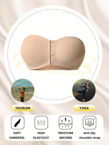 Women's Strapless Bra Women Seamless Invisible Tube Tops One-Piece Push Up Bras Front Button Bra Padding Beauty Back Breathable