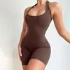 RNSHANGER Summer Women Jumpsuit Streetwear Slim Fit One-Piece Solid Color High Elastic Ladies Bodycon Jumpsuit