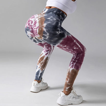 Hot Wholesales High Waist Scrunch Butt Lift Workout Tie Dye Tight Yoga Pants Ruched Booty Sport Seamless Yoga Leggings for Women