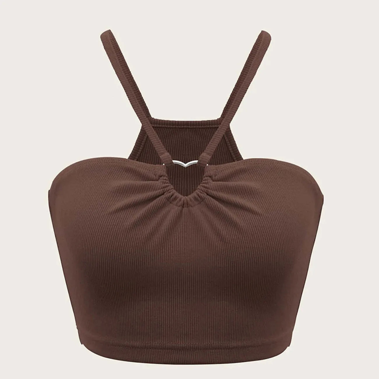 Enyami Women Fashion Hollow Out Heart Ring Slim Fit Sleeveless Sexy Straps Crop Ribbed Basic Knit Cami Tank Top