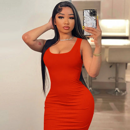2024 Women's Elegant Summer Bodycon Maxi Dress Square Collar Sleeveless Casual Party Natural Waist Digital Printing Breathable