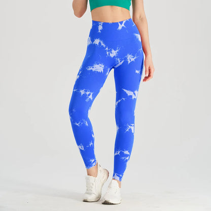 Seamless High Waist Yoga Tights Women Tie-Dye Ruched Butt Lifting Sports Leggings