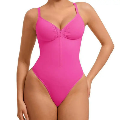 Cross-border E-commerce Bestseller European American-style Sexy High-elasticity Nylon Polyamide Zip-up Bodycon Jumpsuit V-neck