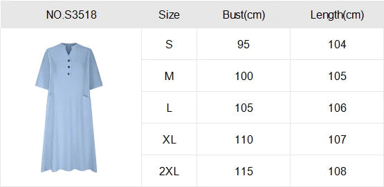 Women's Solid Color Medium Long Dress V-neck Half Sleeve Loose Pocket Dress Custom logo
