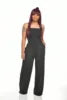 TS1035 Trendy Summer Jumpsuit Women Casual Strapless Sleeveless Pleated Wide Leg One Piece Jumpsuits With Pocket