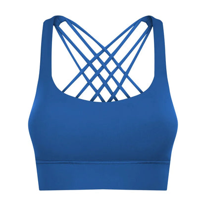 New Sexy Cross Strap Backless Plus Size Sports Bra Womens Gym Set with Seamless Thick Yoga Bra Printed Pattern Low Shipping Cost