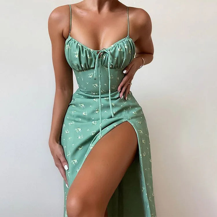 Women's Casual Summer Vintage Floral Midi Dress Slip-on Backless Sundress Strapless Sexy Sleepwear Worsted Beach-Style Sundress