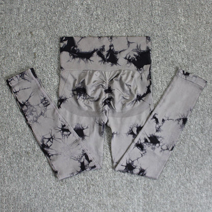Seamless High Waist Yoga Tights Women Tie-Dye Ruched Butt Lifting Sports Leggings