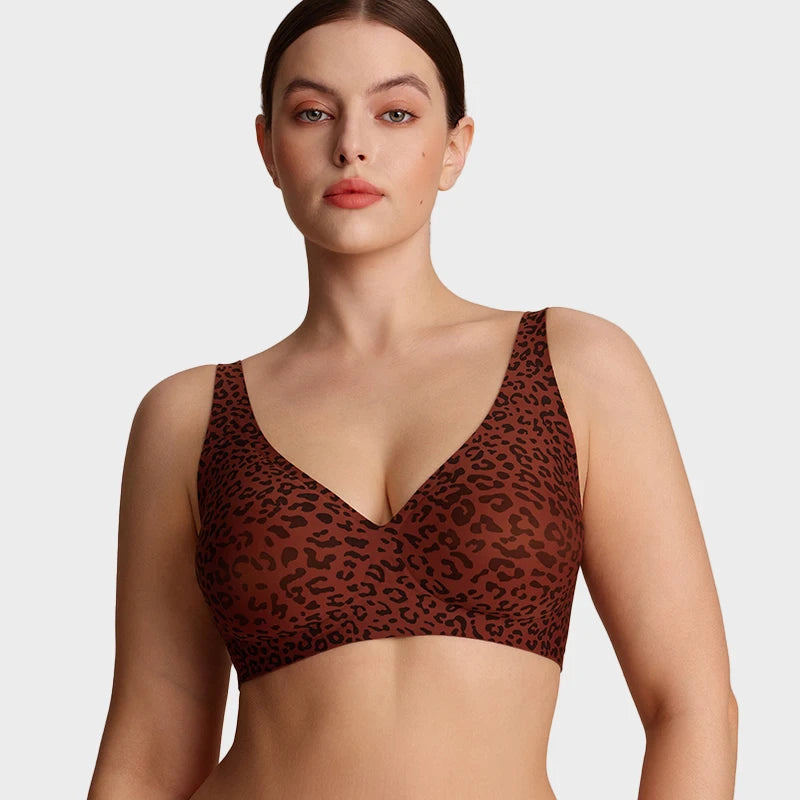 Women's Wireless Leopard Jelly Bra 3/4 Cup Seamless T-Shirt Bralette with Comfortable Support Natural Push-Up Adjustable Straps