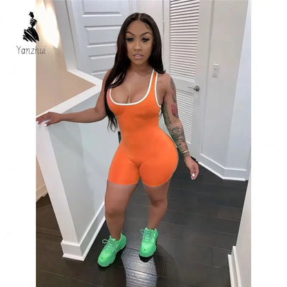 Yanzhui Casual Jumpsuit Women One Piece Letter Pattern Short Elegant Lady Regular Fit Plus Size Sexy Tank Rompers