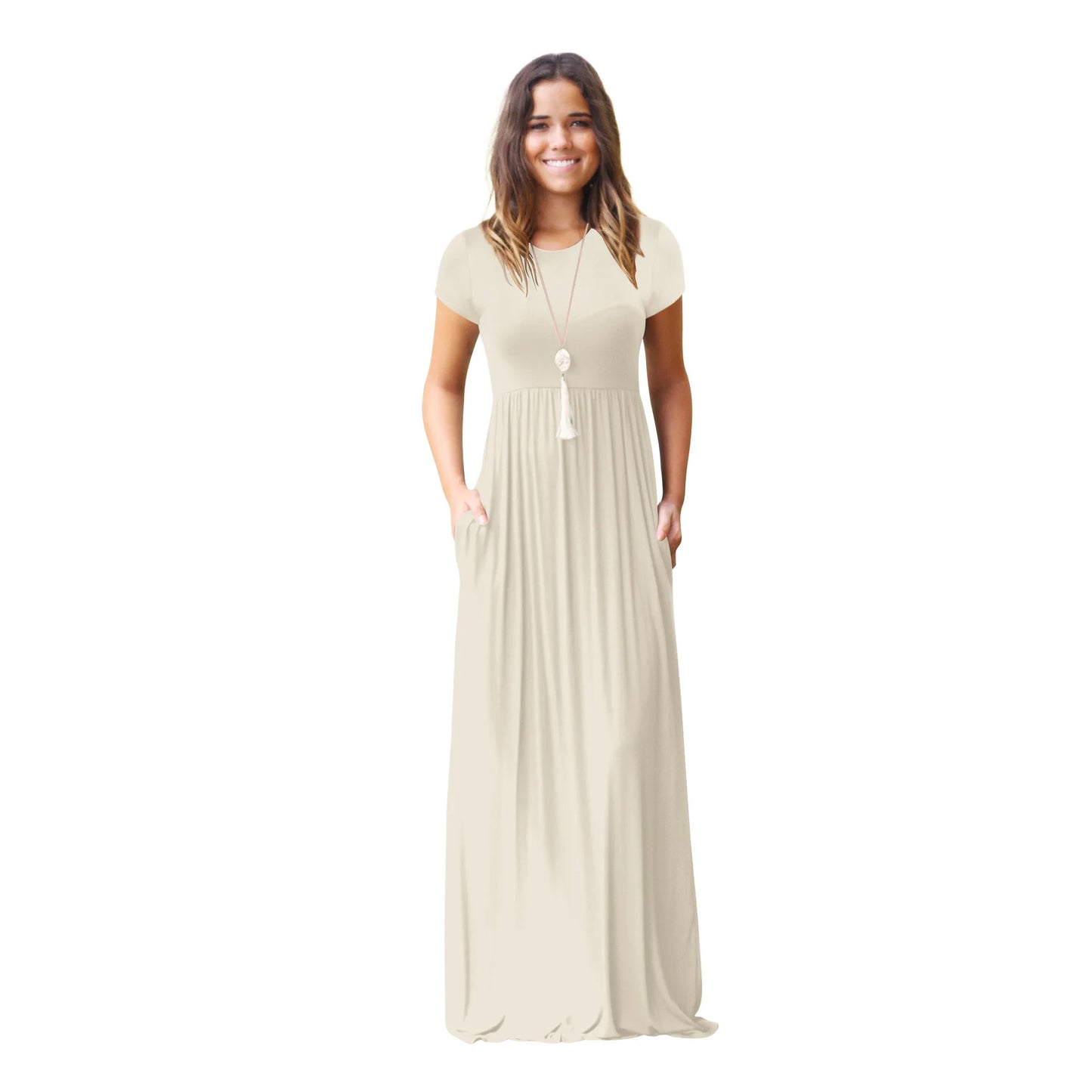 Female Solid Long Boho Dress Lady Beach Summer Sundrss Maxi Dress Women's Sleeveless Solid Color Pocket Dress Vestido De Verano