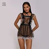 Cross-border Foreign Trade Europe United States ODM Sexy Underwear Lace-up Split Mesh Strap Pajamas Hollow Polyester Sheer