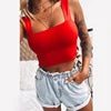 TONGYANG Square Neck Sleeveless Summer Crop Top Women Casual Basic T Shirt Off Shoulder Cami Sexy Backless Tank Top