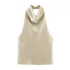 PB&ZA Women 2025 New Fashion Silk Satin Textured Neckband Tank Tops Vintage Backless Female Camis Chic Tops