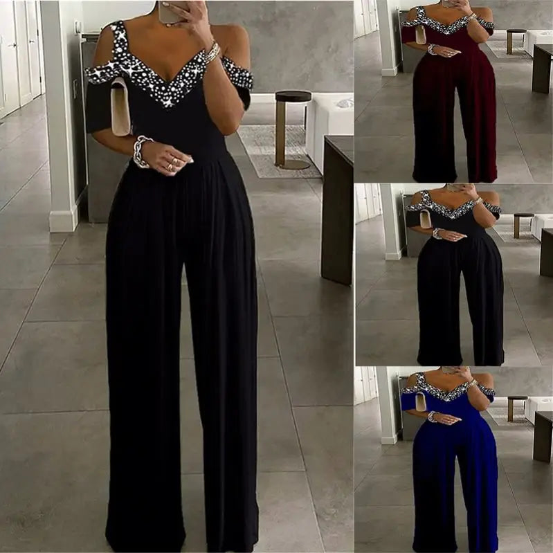 Latest Arrivals Ladies Casual Jumpsuits Female Solid Color Beaded Sleeveless Bodycon Lady Elegant Women Plus Size Jumpsuits