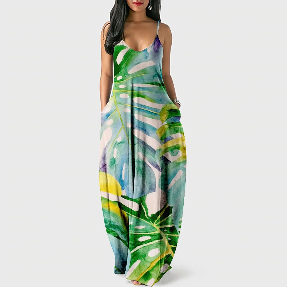New Arrival Women Summer Clothing Earth Prints Long Maxi Dress Luxury Beachwear Clothes Plus Size 4XL Women's Cami Sun Dresses