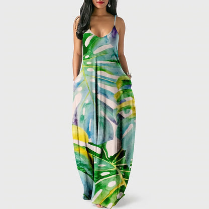 New Arrival Women Summer Clothing Earth Prints Long Maxi Dress Luxury Beachwear Clothes Plus Size 4XL Women's Cami Sun Dresses