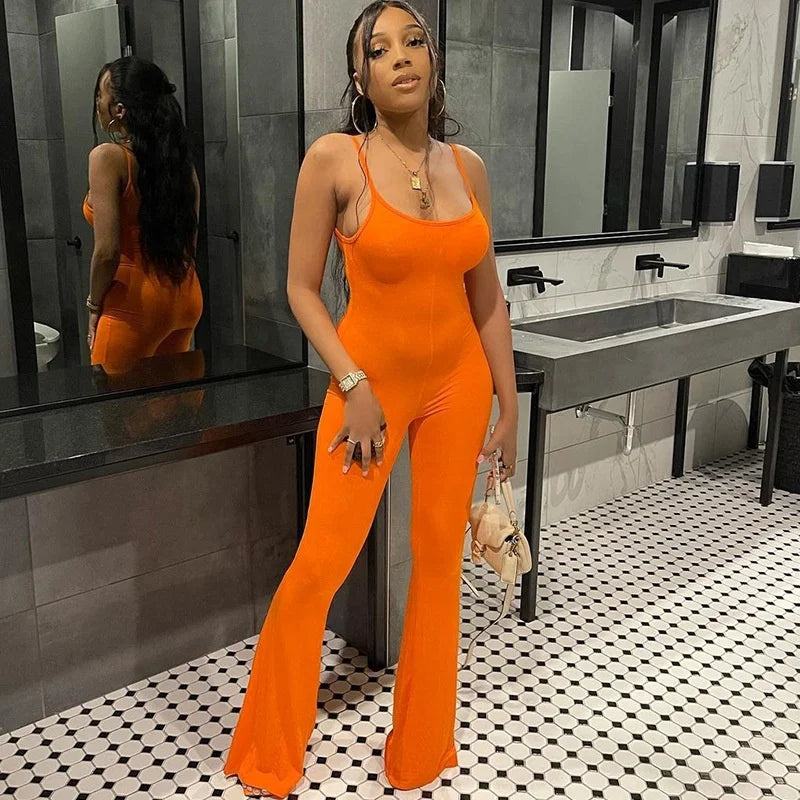 Summer Sleeveless Sexy Slim Fit Flared Pants One Piece Jumpsuit