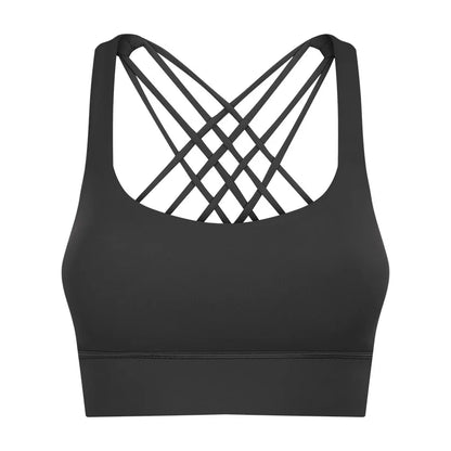 New Sexy Cross Strap Backless Plus Size Sports Bra Womens Gym Set with Seamless Thick Yoga Bra Printed Pattern Low Shipping Cost