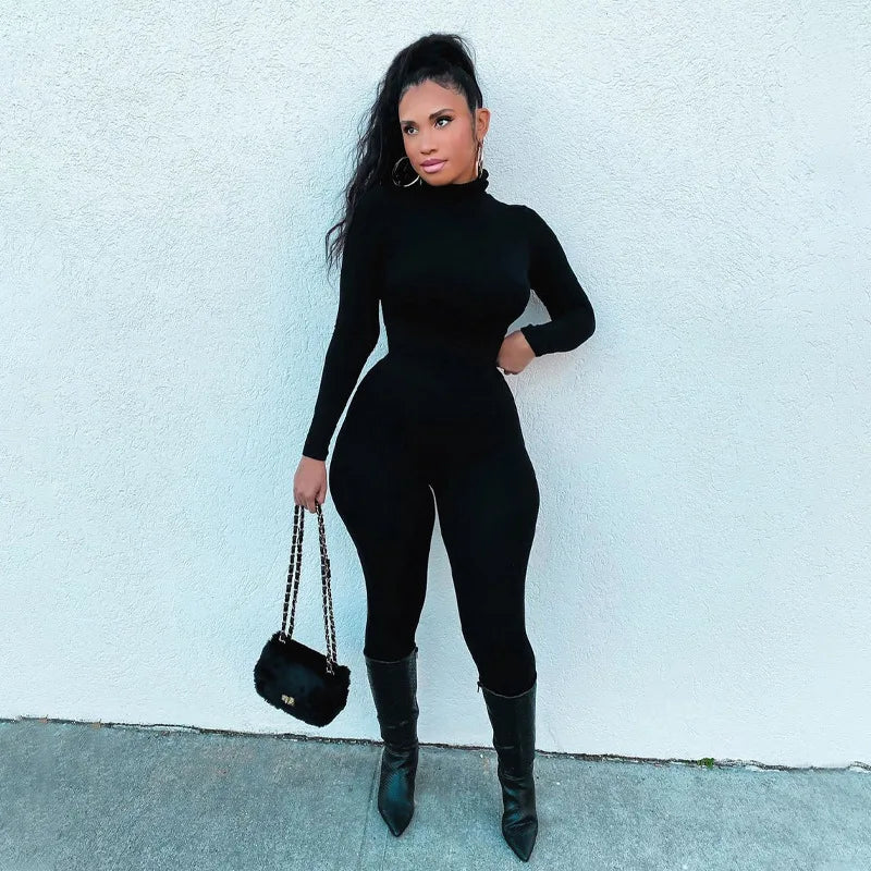 Custom LOGO Fall Solid Long Sleeves Yoga Rompers Women Ladies Jogging Wear 2023 New Style One Piece Stretch Bodycon Jumpsuit