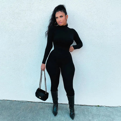 Custom LOGO Fall Solid Long Sleeves Yoga Rompers Women Ladies Jogging Wear 2023 New Style One Piece Stretch Bodycon Jumpsuit