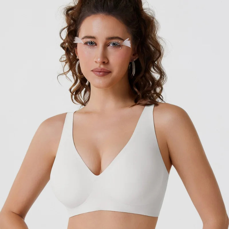 Hot-Selling Cross-Border Solid Bra Deep V Seamless Wireless Everyday Underwear Convertible Straps Nylon Cup Export Foreign