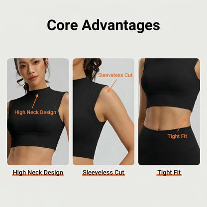 Nylon Spandex Slim Mock Neck Breathable Seamless Quick Dry Yoga Sports Tank Top