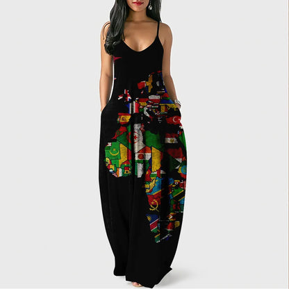 New Arrival Women Summer Clothing Earth Prints Long Maxi Dress Luxury Beachwear Clothes Plus Size 4XL Women's Cami Sun Dresses