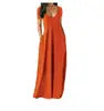 Women's Solid Color Sexy Deep V Neck Suspender Strap Loose Pockets Suspender Skirt