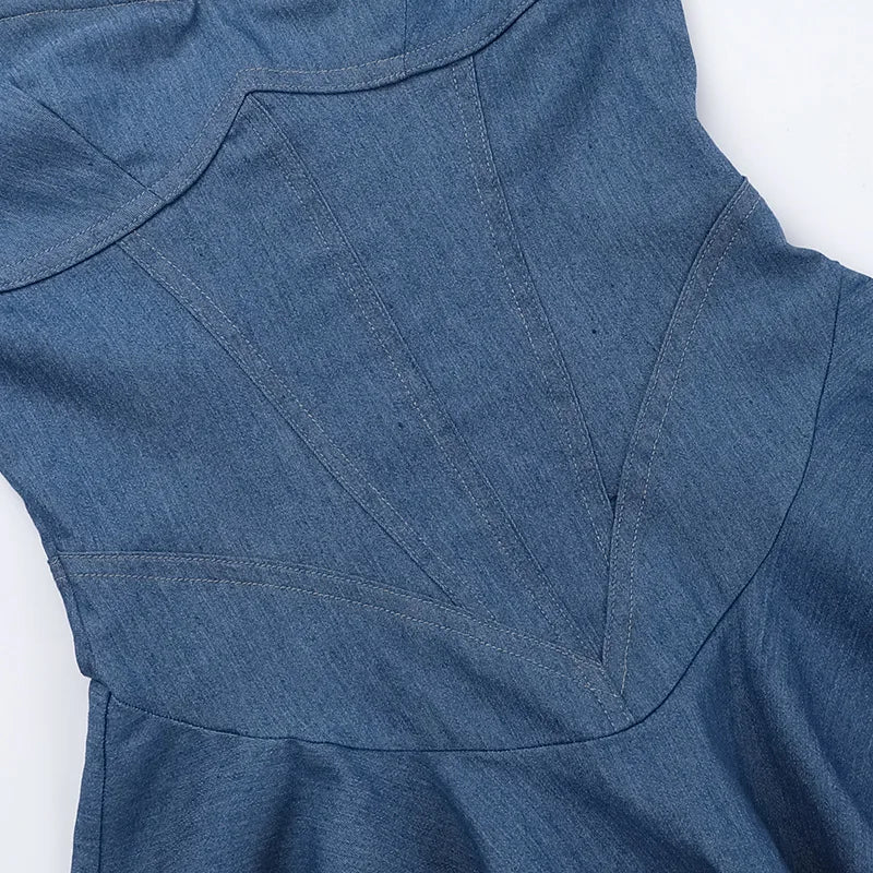 Strapless off Shoulder Denim Mini Dress Clubwear for Women's 2024 Summer Vintage Jeans Dresses