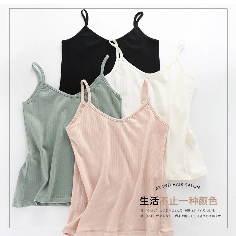 Women Summer Breathable Cotton Bottoming Ribbed Camis Plain Basic O Neck Tank Tops Women Casual Camisole