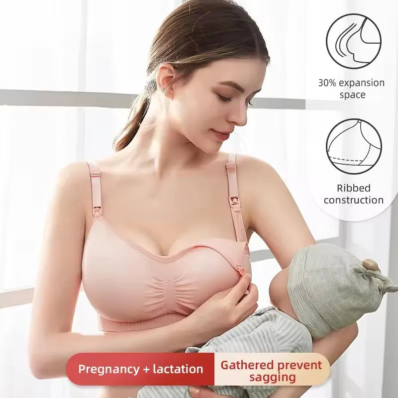 Plus Size Comfortable Back Closure Seamless Breathable Knitted Maternity Nursing Bra Wireless Everyday Breastfeeding Bra for