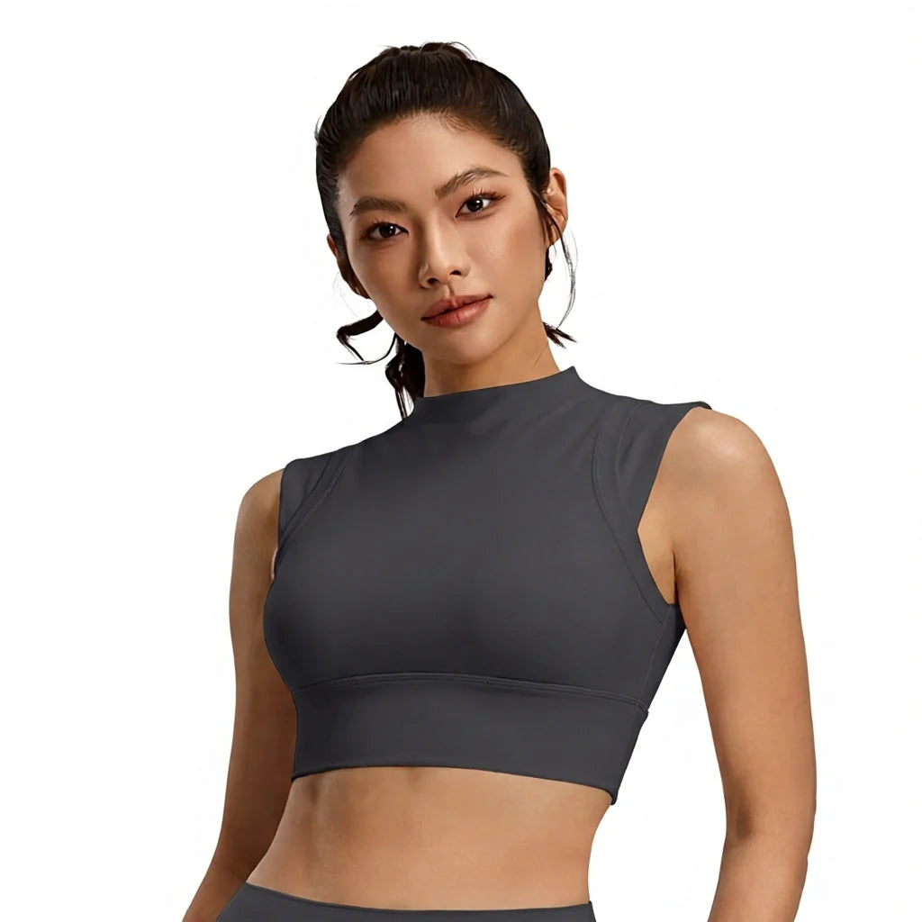 Nylon Spandex Slim Mock Neck Breathable Seamless Quick Dry Yoga Sports Tank Top