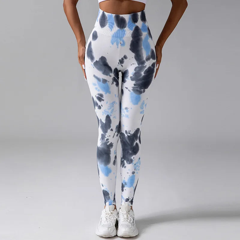 Hot Wholesales High Waist Scrunch Butt Lift Workout Tie Dye Tight Yoga Pants Ruched Booty Sport Seamless Yoga Leggings for Women