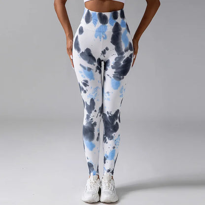 Hot Wholesales High Waist Scrunch Butt Lift Workout Tie Dye Tight Yoga Pants Ruched Booty Sport Seamless Yoga Leggings for Women