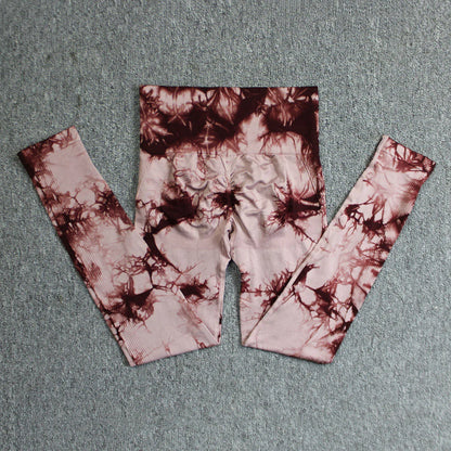 Seamless High Waist Yoga Tights Women Tie-Dye Ruched Butt Lifting Sports Leggings