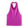 PB&ZA Women 2025 New Fashion Silk Satin Textured Neckband Tank Tops Vintage Backless Female Camis Chic Tops