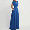 Ready to Ship Women's Loose Jumpsuits Solid Color High Waist V Neck Wide Leg Jumpsuits With Pockets Casual Office Workwear