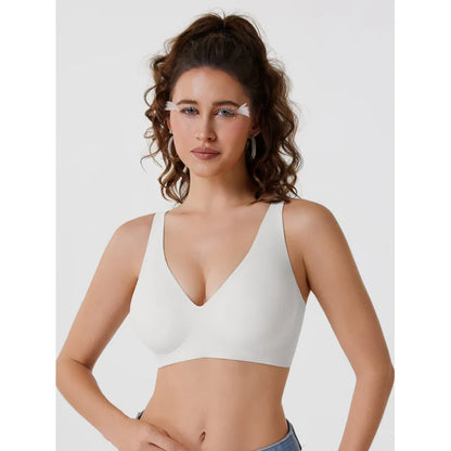 Hot-Selling Cross-Border Solid Bra Deep V Seamless Wireless Everyday Underwear Convertible Straps Nylon Cup Export Foreign