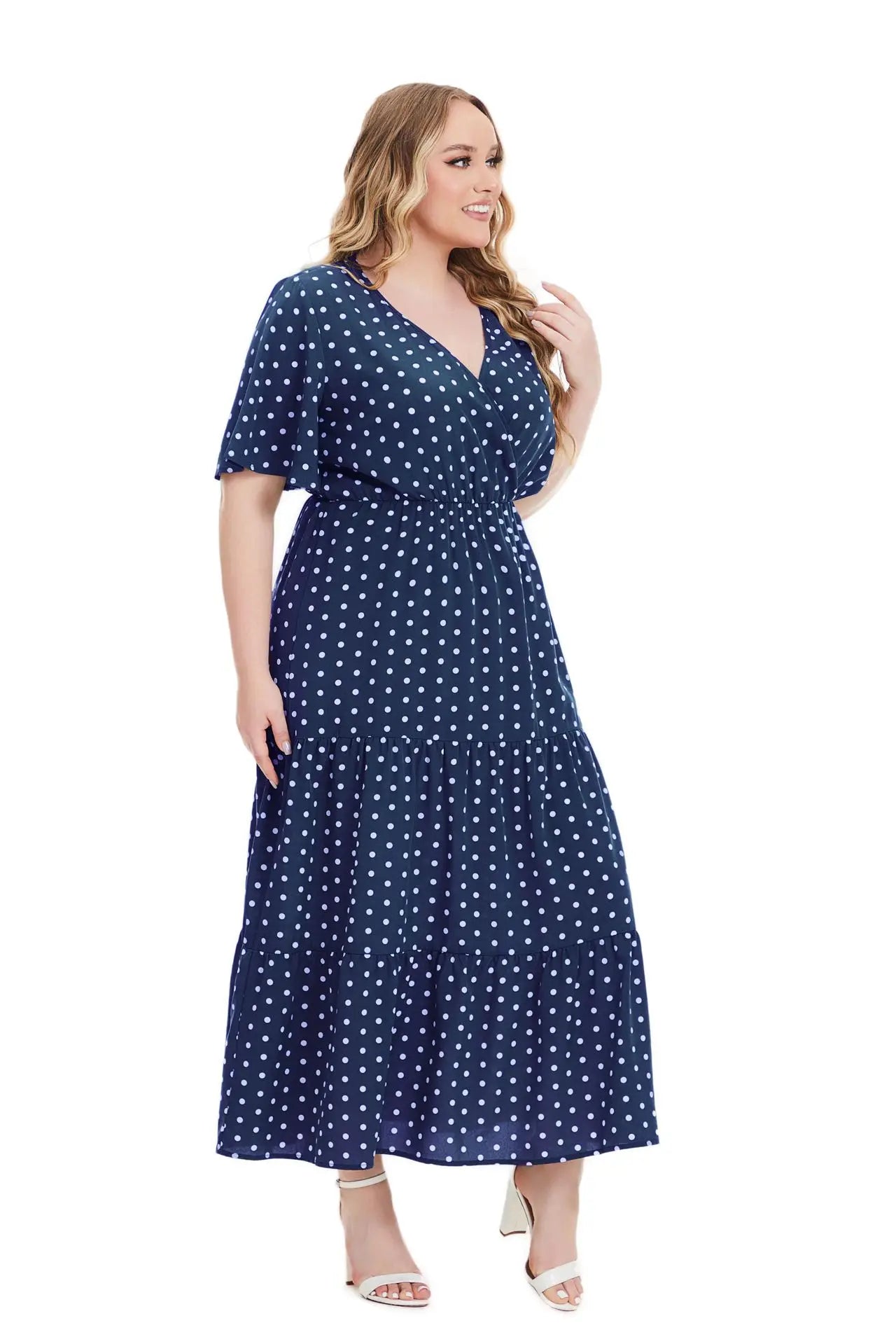 New XL-5XL V Neck a Line Plus Size Women's Maxi Dresses Summer Printed Dresses